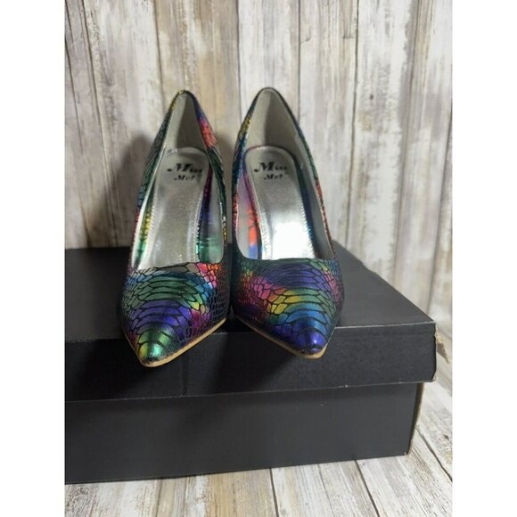 Miss Me Metallic Rainbow Snake Print Heels Pumps Colorful Size 7.5 - Picture 4 of 7